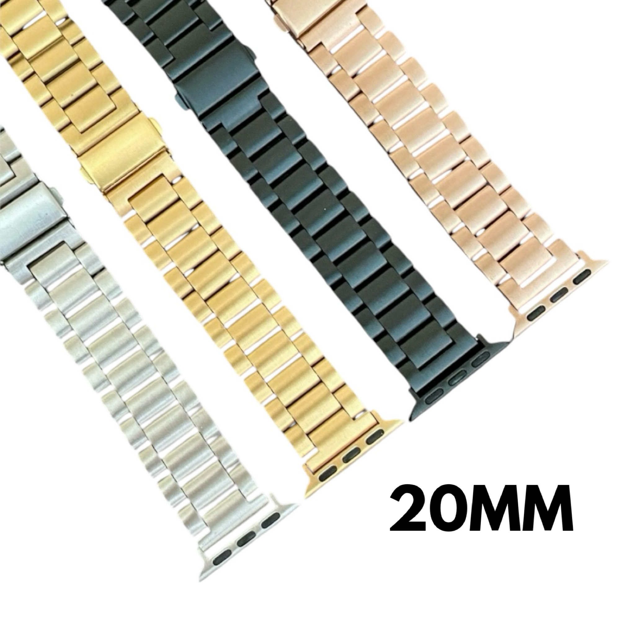 Apple Watch Band 3 Link Stainless Watchband 16-18-20-22MM 38/40/41MM 42/44/45/49MM 42MM/46MM Series 10 Silver-Gold-Black-Rose Gold with Resize Tool