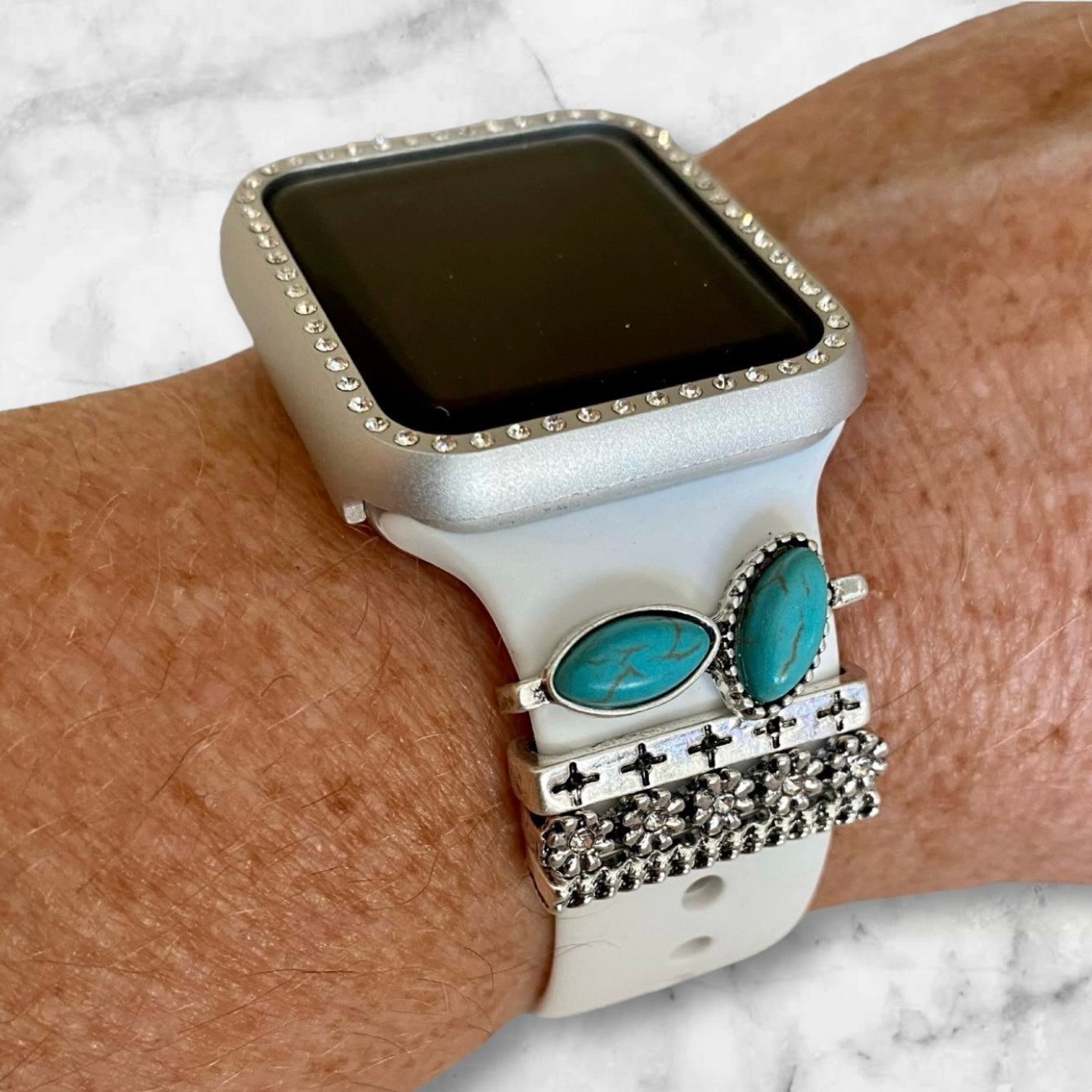 Apple Watch Band Accessories-Turquoise Silver Decorative Charms