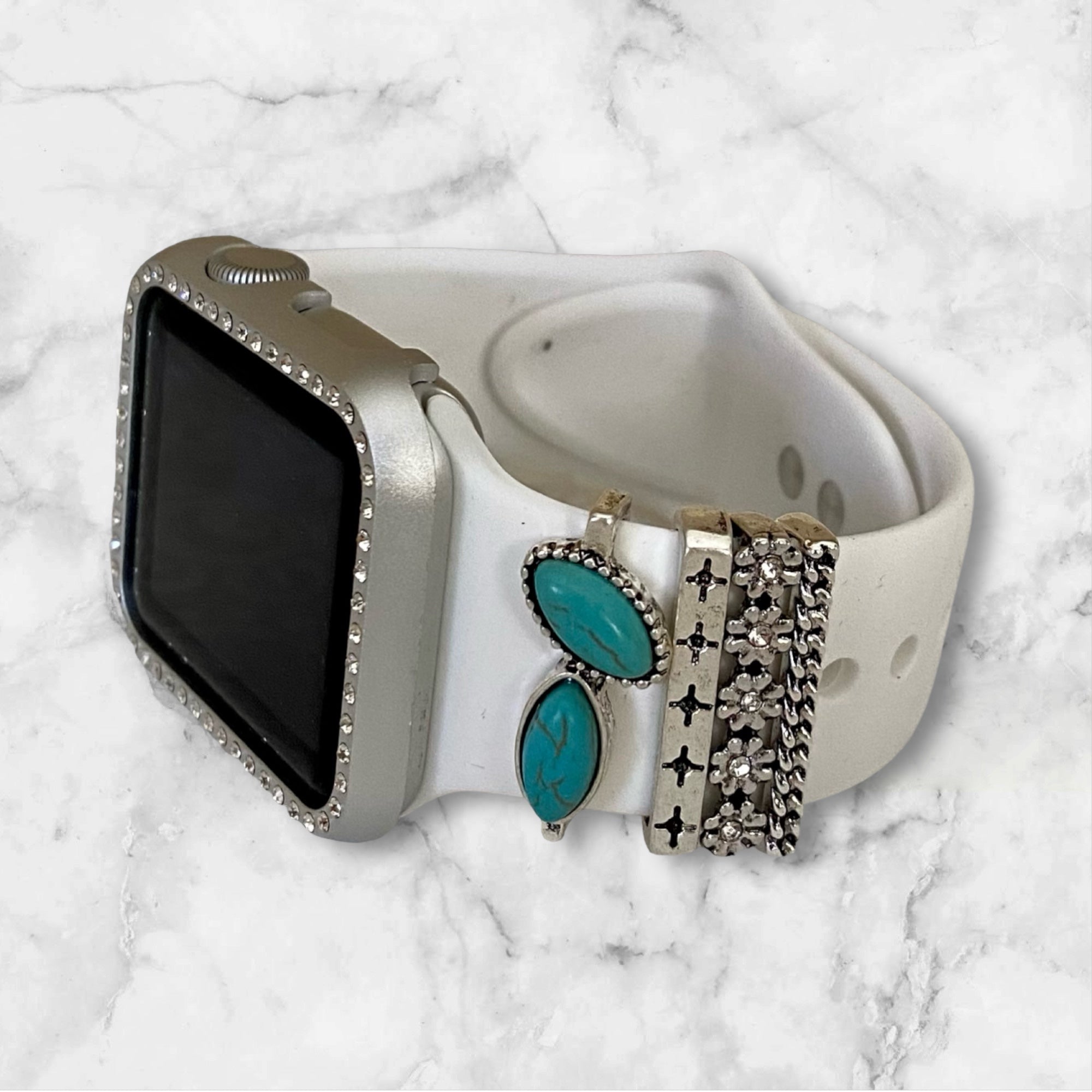 Apple Watch Band Accessories-Turquoise Silver Decorative Charms