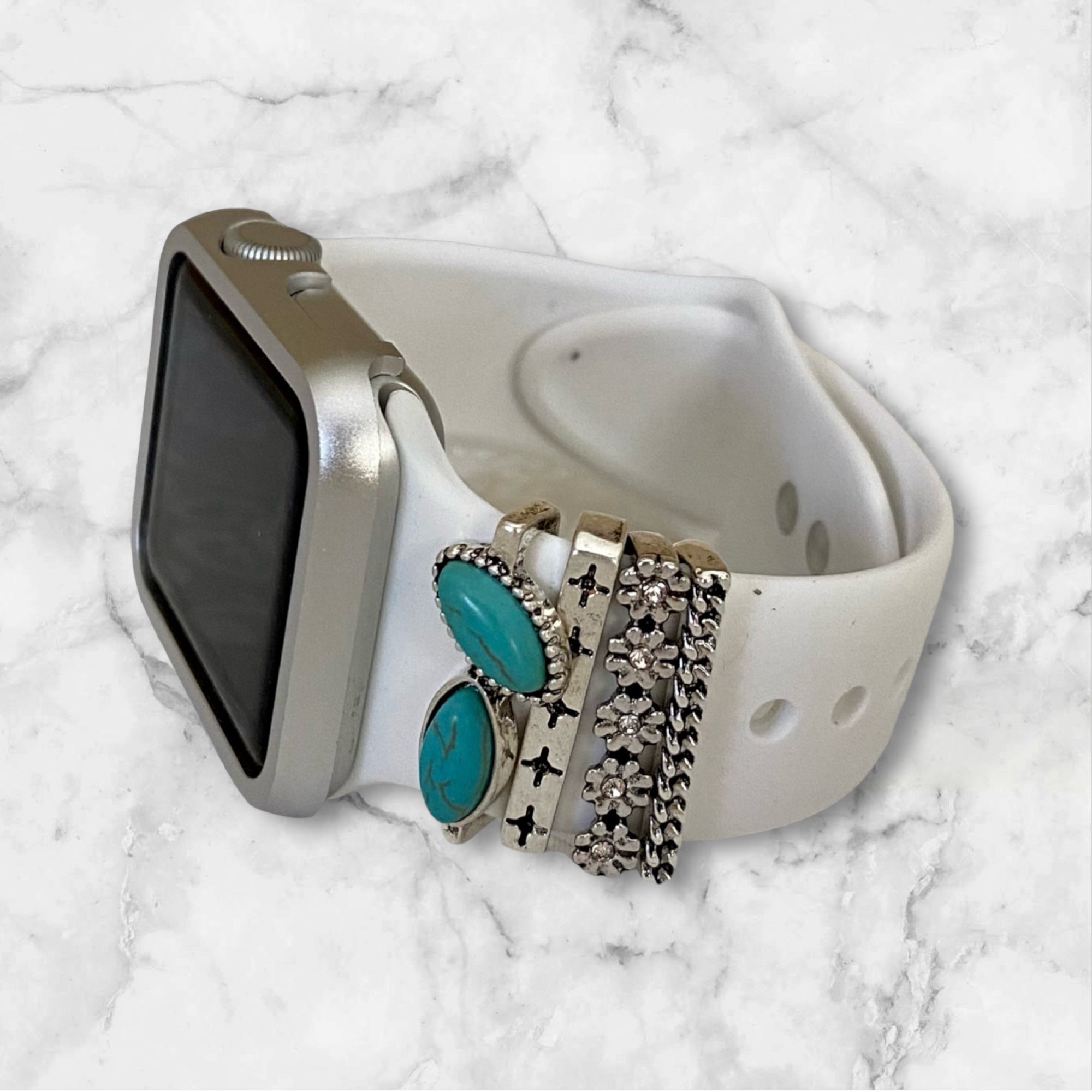 Apple Watch Band Accessories-Turquoise Silver Decorative Charms