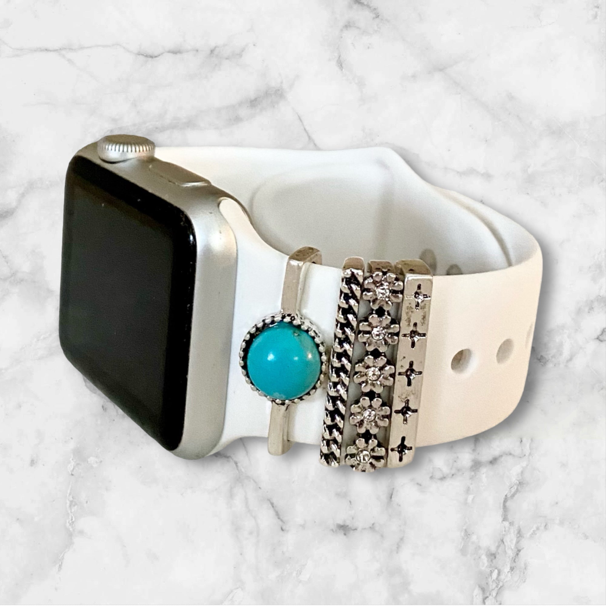 Apple Watch Band Accessories-Turquoise Silver Decorative Charms