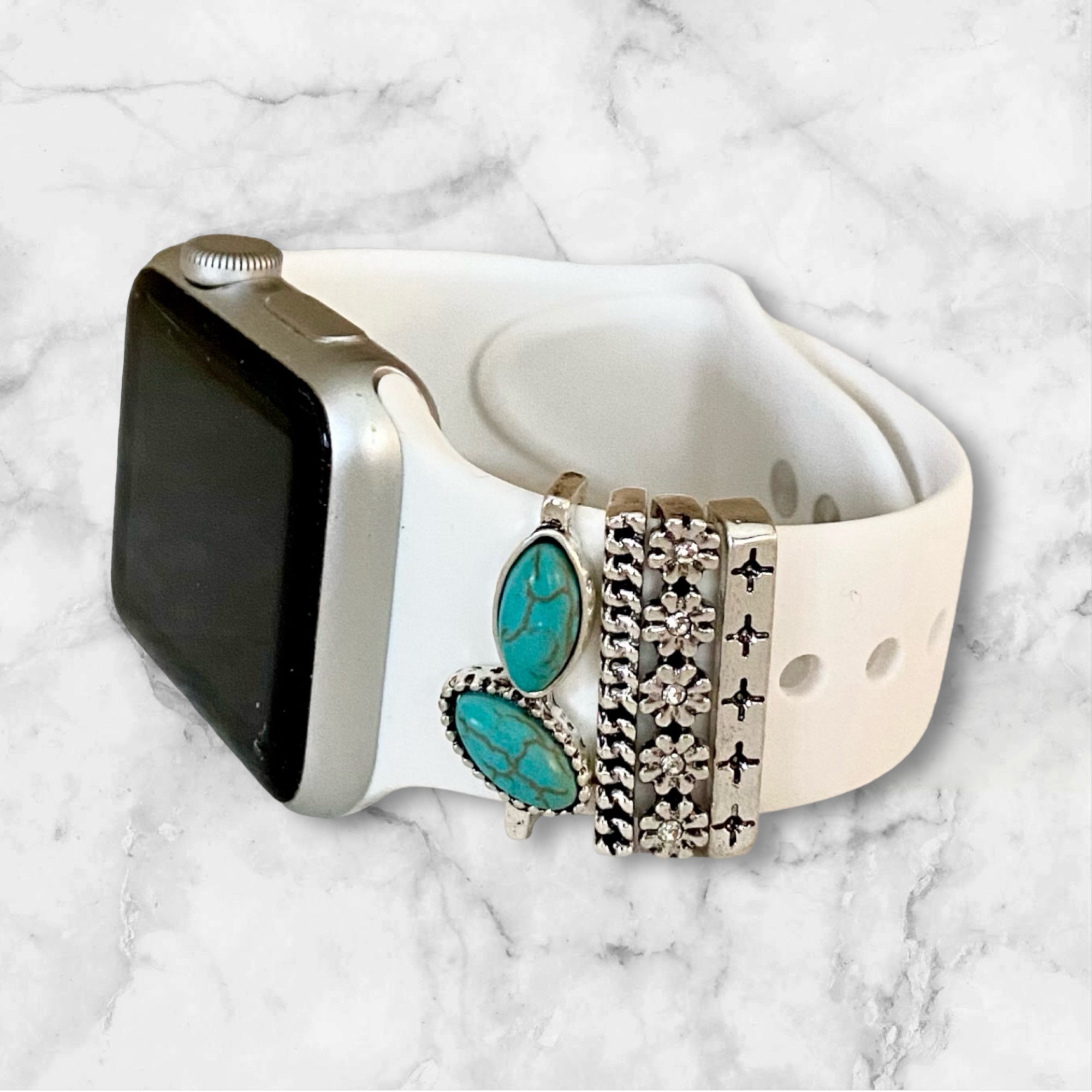 Apple Watch Band Accessories-Turquoise Silver Decorative Charms