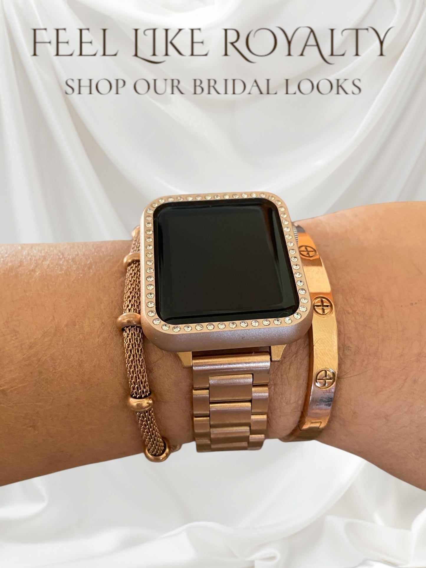 Stackable Rose Gold Stainless Apple Watch Bands For all Sizes and Series Apple Watches With Rose Gold Bracelets