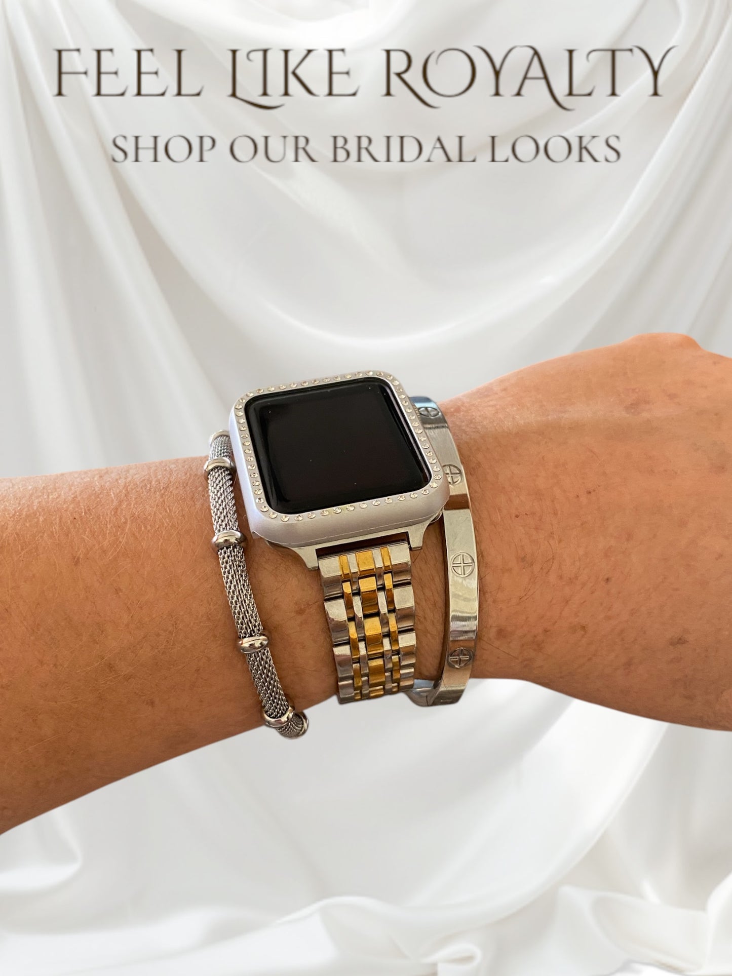 Stackable Silver-Gold Stainless Apple Watch Bands For all Sizes and Series Apple Watches With Silver Bracelets