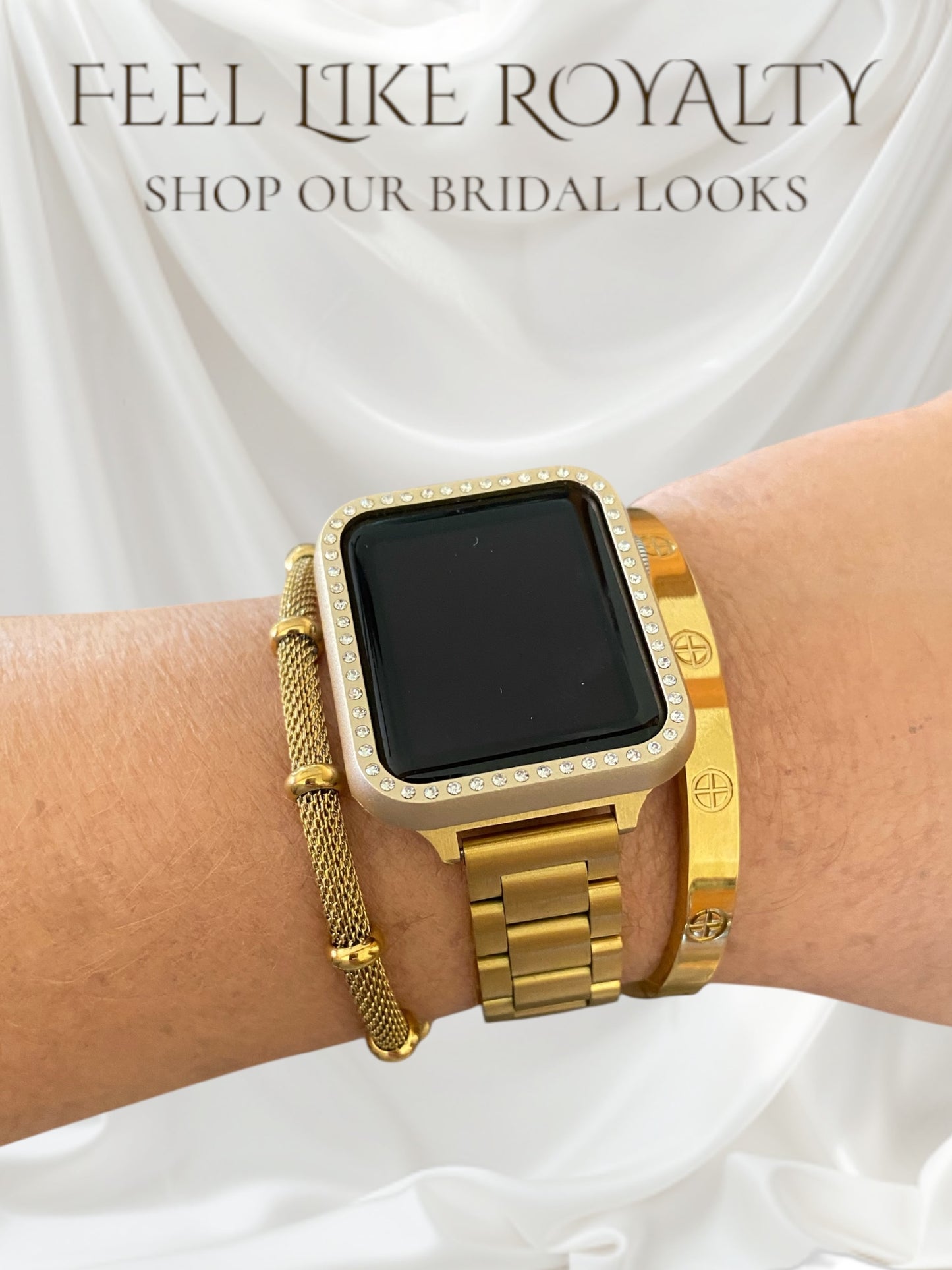 Stackable Gold Stainless Apple Watch Bands For all Sizes and Series Apple Watches With  Gold Bracelets