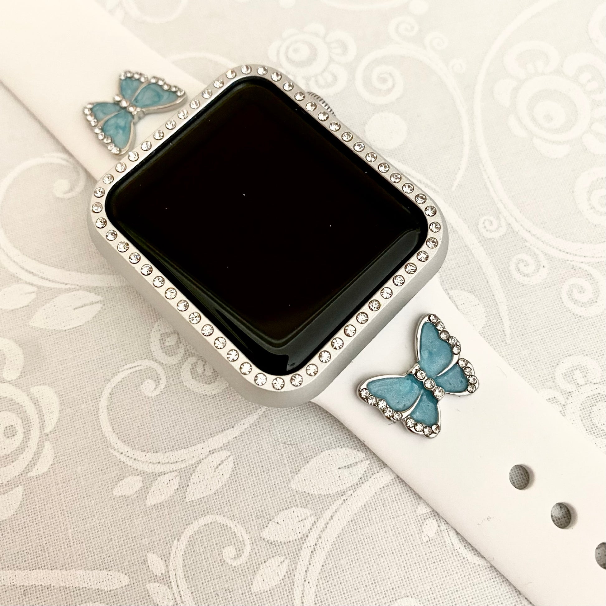 Apple Watch Turquoise Butterfly Charms Silicone Watchband Set Quality Plus Watchbands